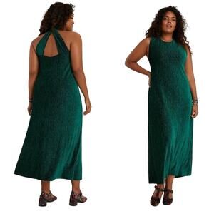 Anthropologie Maeve Twist-Back Velvet Holly Green Sleeveless Midi Dress